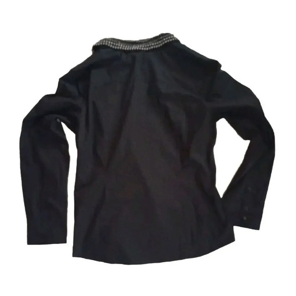 Boston Proper Button Up Blouse SZ 14 New Black Stretch Beaded Collar Long Sleeve - Picture 6 of 8